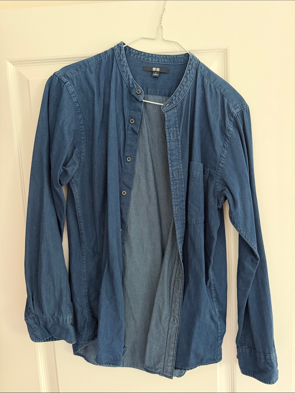 Uniqlo Indigo Band-Collar Denim Shirt